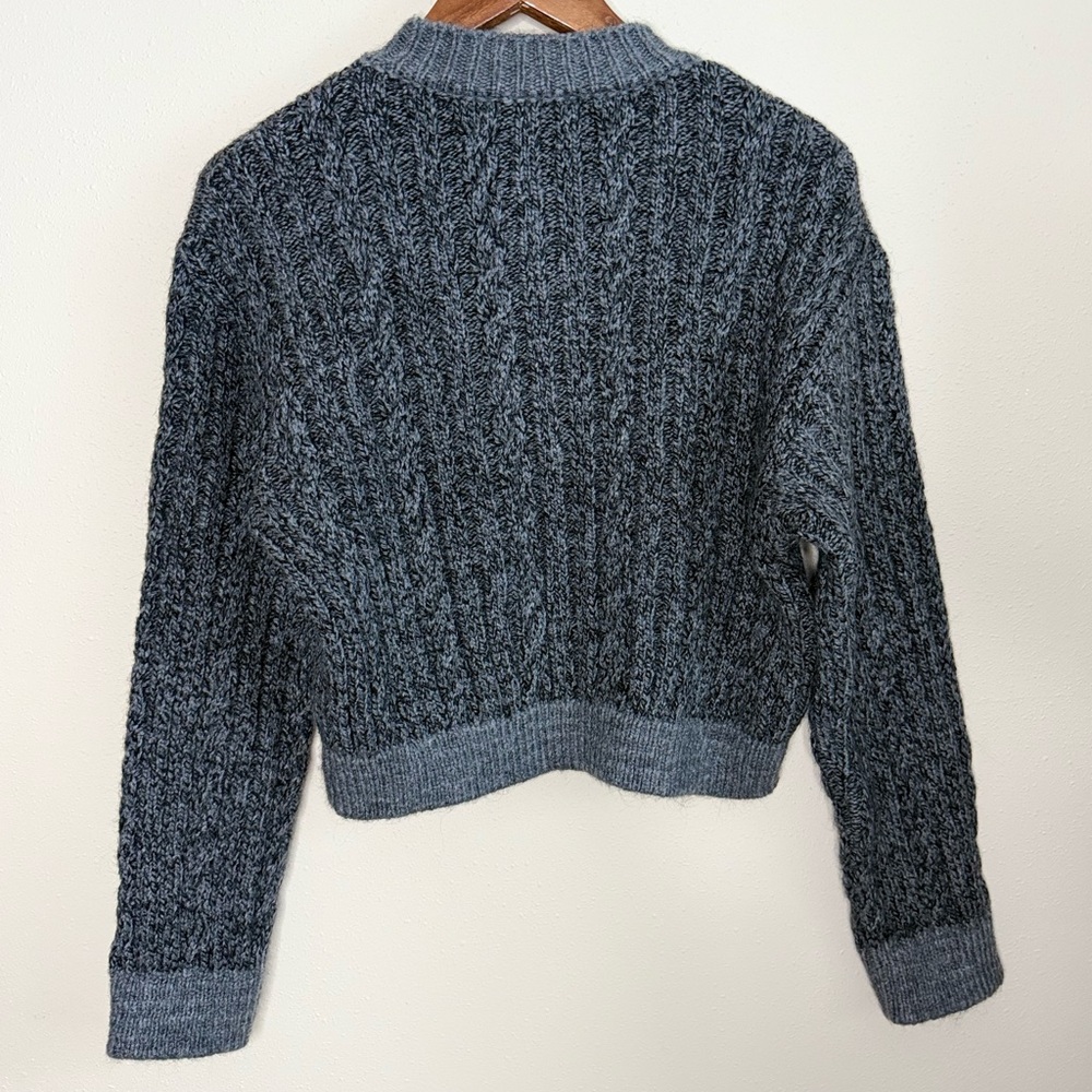 Mango MNG Cropped Ribbed Knit Cardigan Gray Button Front Medium - Picture 7 of 7